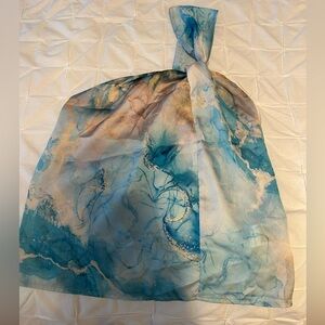 Blue and Cream One Shoulder Abstract Top